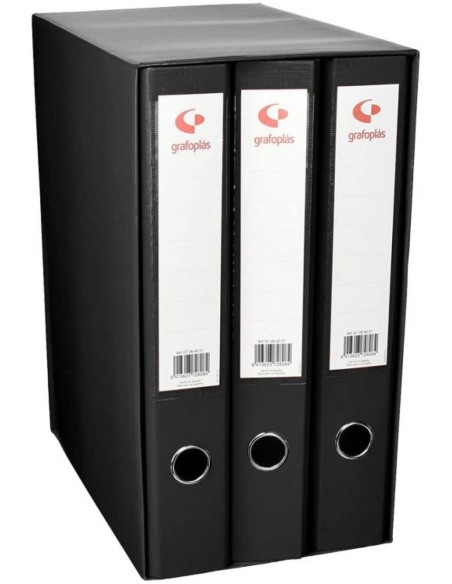 Modulo 3 archivadores fº 2 anillas 40mm carton forrado en pp grafcolor negro